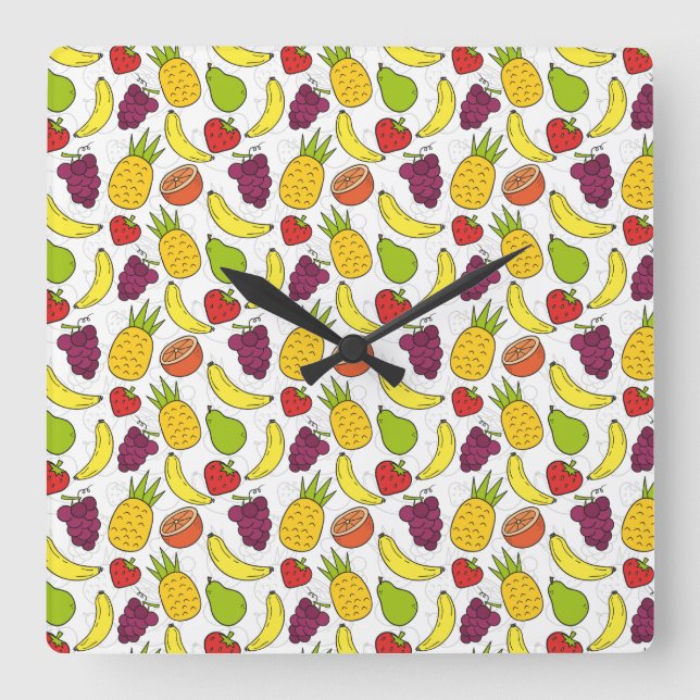 Horloge Carrée Fruit motif transparent | motif de surface de frui (Recto)