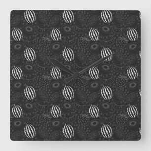 Horloge Carrée Fruit seamless pattern black and white Tropical