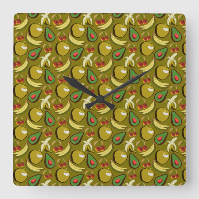 Horloge Carrée Fruits tropicaux sans soudure motif jaune (Recto)