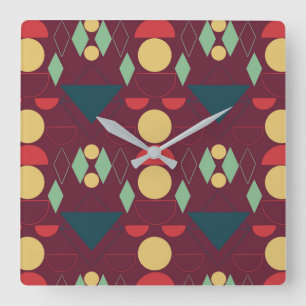Horloge Carrée Fuchsia géométrique moyenne du milieu du siècle