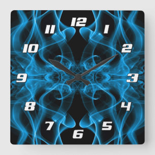 Horloge Carrée Fumée bleue symétrique minimaliste noir