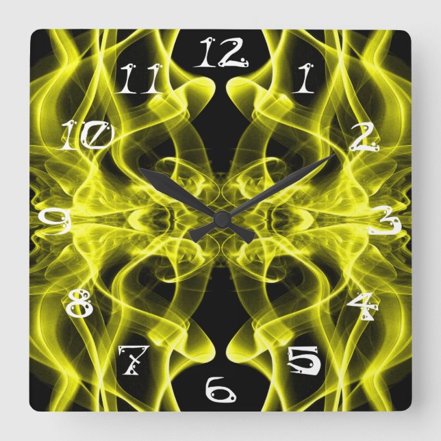 Horloge Carrée Fumée jaune Symétrique Minimaliste Noir (Recto)