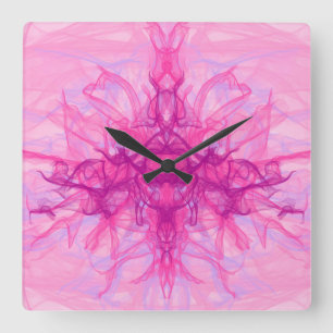 Horloge Carrée FUMÉE ROSE - Art fractal moderne et abstrait -