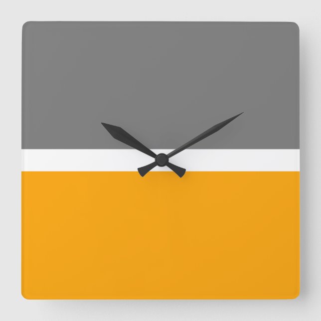 Horloge Carrée Fun Banded Grey Bright Golden Yellow Color Block (Recto)