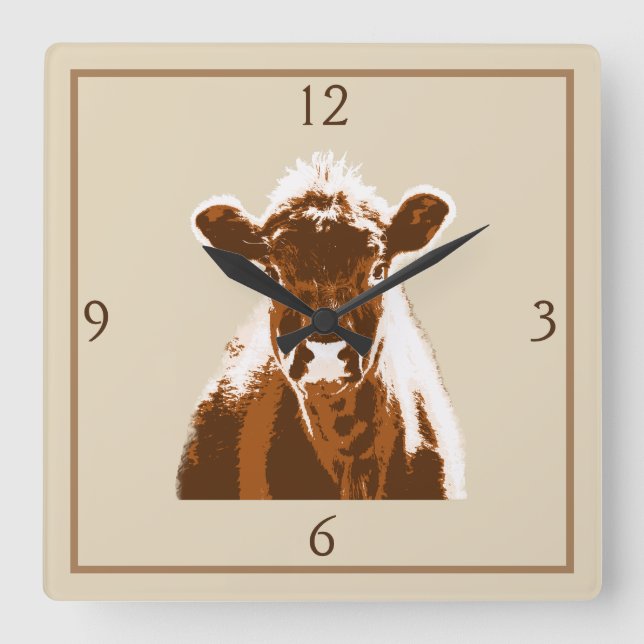 Horloge Carrée Fun Brown Cow Farm Animal (Recto)