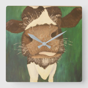 Horloge Carrée fun cow painting title giz a touche
