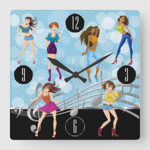 Horloge Carrée Fun Dance Musique Fille Design