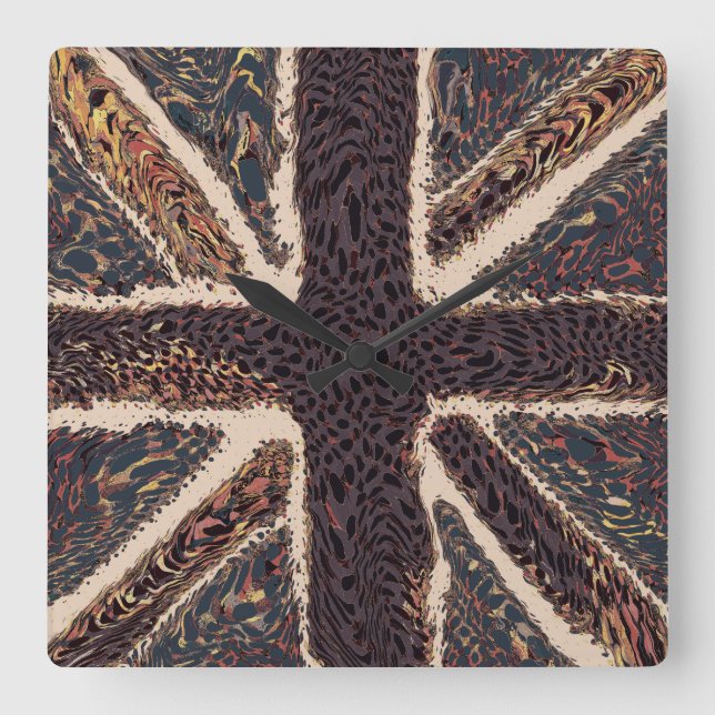 Horloge Carrée Fun Flag Art Brown Union Jack Poster de animal (Recto)