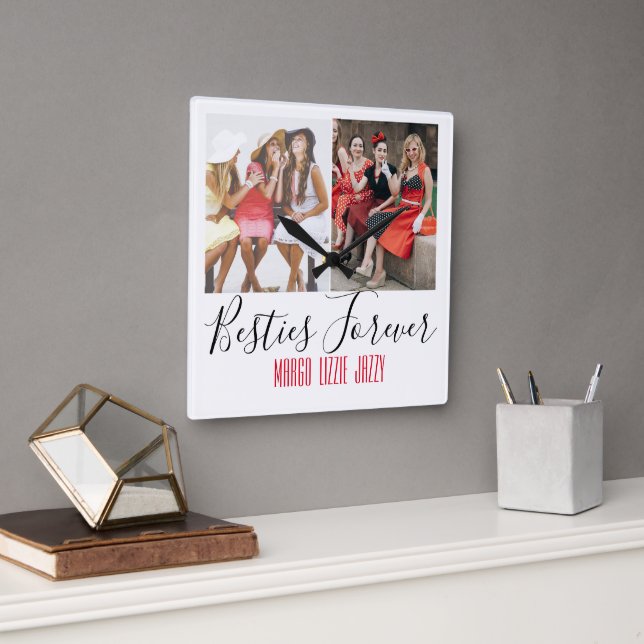 Horloge Carrée Fun Friendship Customisée Photo (Bureau)