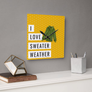 Horloge Carrée Fun I love SWEATER Pois de typographie