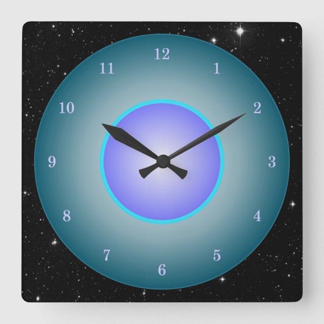 Horloge Carrée Fun Neon Aqua/Purple/Blue W/Stars (Recto)