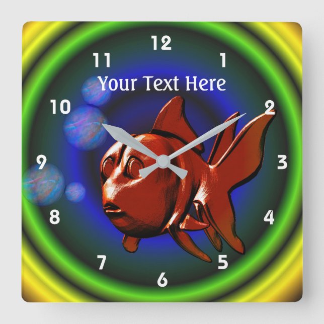 Horloge Carrée Funky Red Goldfish Animal Art (Recto)