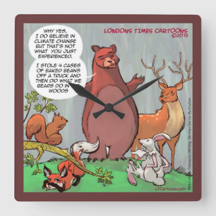 Horloge Carrée Funny Bear & Its Take On Climate Change Wall Clock