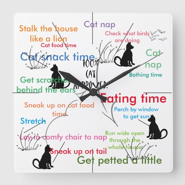 Horloge Carrée Funny Chats Kitty Activité de chat (Recto)