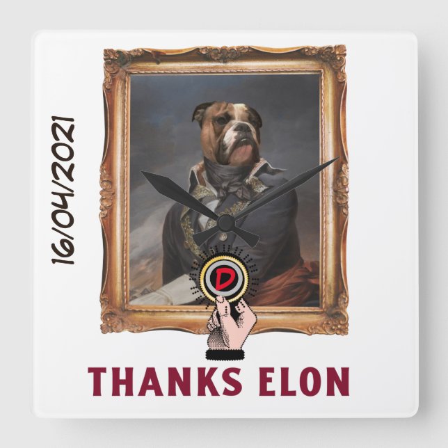 Horloge Carrée Funny dogecoin dressed up dog painting (Recto)