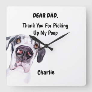 Horloge Carrée Funny Great Dane Dad Watercolor Canine Art