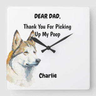Horloge Carrée Funny Siberian Husky Dad Watercolor Canine Art