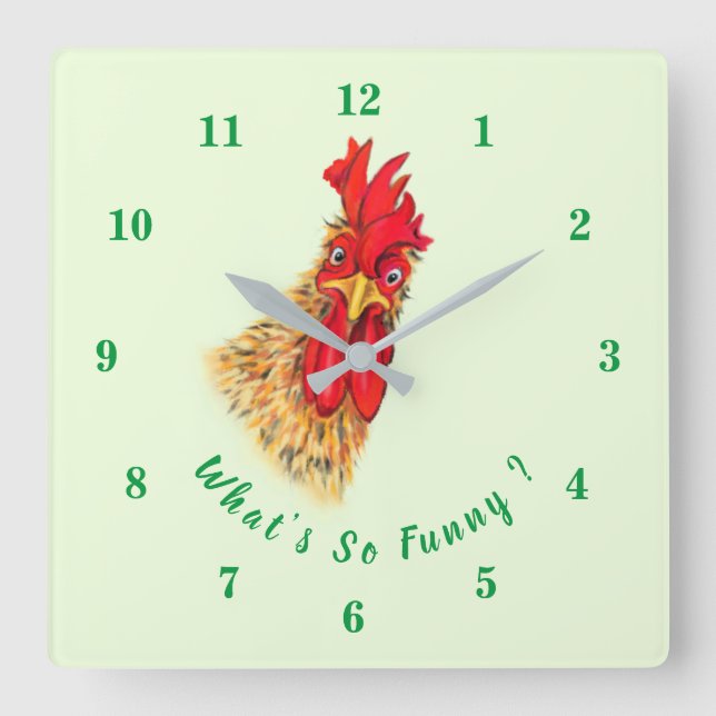 Horloge Carrée Funny Surprised Curious Rooster (Recto)