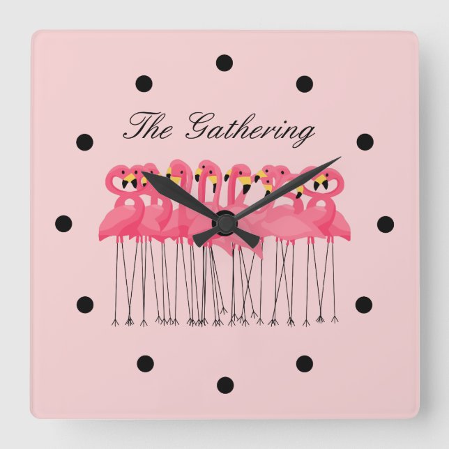 Horloge Carrée Funny Tropical Flamingo Kitchen Clocks (Recto)