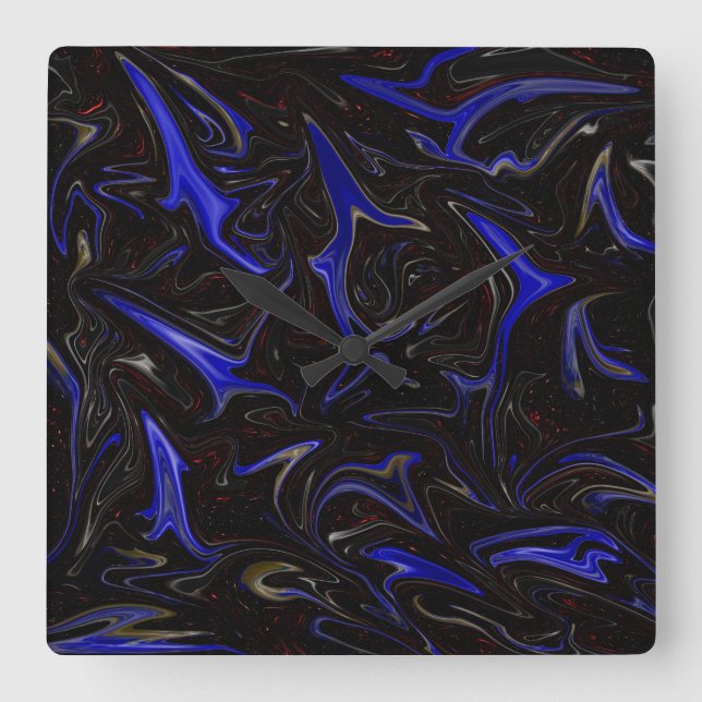 Horloge Carrée "Galactic Swirl : Le marbre de l'espace bleu et no (Recto)