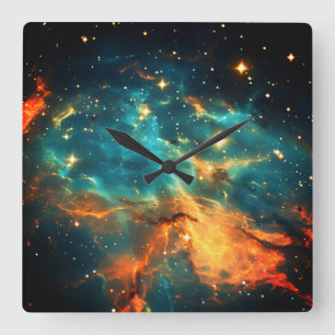 Horloge Carrée Galaxie cosmique élégante