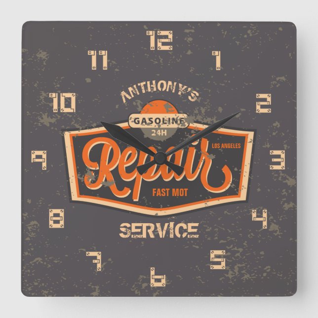 Horloge Carrée Garage Retro Vintage Grunge (Recto)