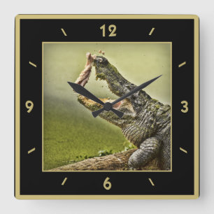 Horloge Carrée Gator Catching Lunch Action Photography
