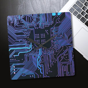 Horloge Carrée Geek Sortie carte de circuit électronique Nerd PCB