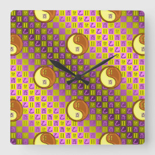 Horloge Carrée Gémeaux & Coq de Bois