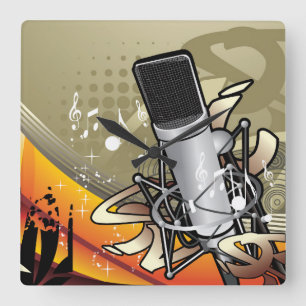 Horloge Carrée Generic Music Themed w/microphone