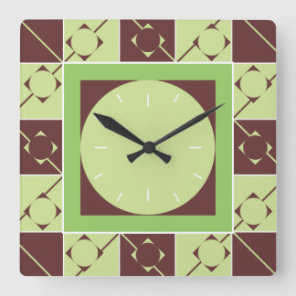 Horloge Carrée Geo Plaid Brown/Vert