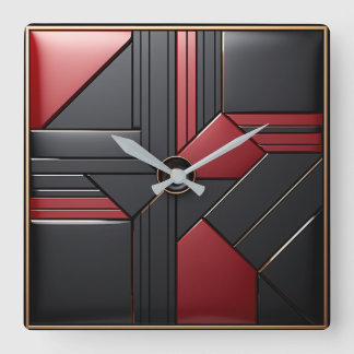 Horloge Carrée Geometric Art Deco Red Black Elegant