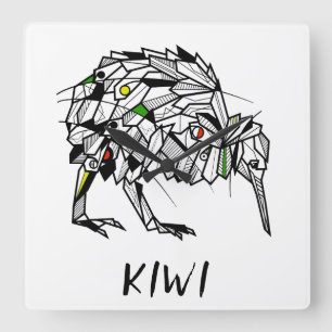 Horloge Carrée Geometric Koru kiwi