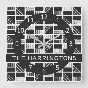 Horloge Carrée Geometric Squares custom monogram wall clocks