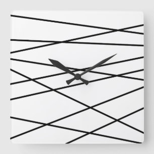 Horloge Carrée Géométrie linéaire noire et blanche