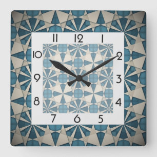 Horloge Carrée Géométrique bleue moderne