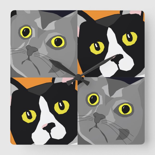 Horloge Carrée George and Lucas cats abstract pop art wall clock (Recto)