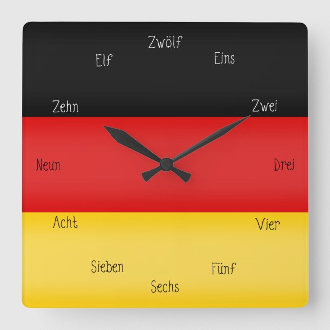 Horloge Carrée German Flag & Numbers Cute Language Learning (Recto)