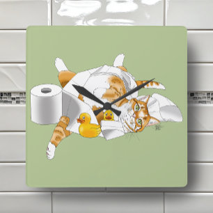 Horloge Carrée Ginger Orange Chat Drôle Toilette Papier