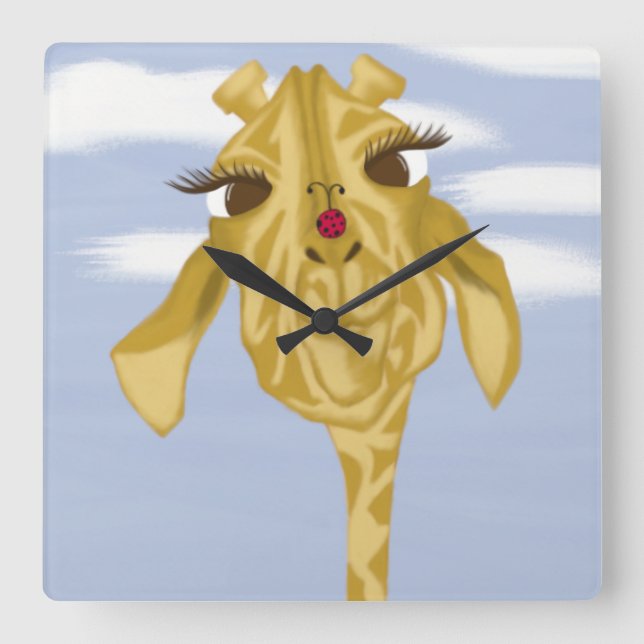 Horloge Carrée Girafe Mignonne Et Colorée (Recto)