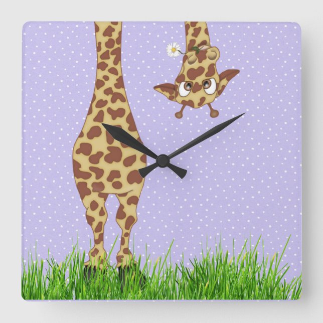 Horloge Carrée Giraffe et Daisy en Pois (Recto)