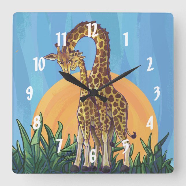 Horloge Carrée Giraffe maman et bébé (Recto)