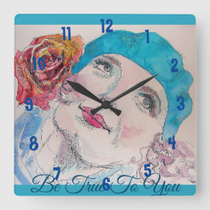 Horloge Carrée Girl with Red Rose Beret Be True Girls Room Clock