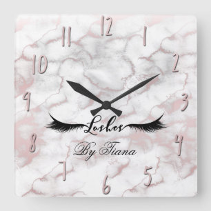 Horloge Carrée Glam Rose Gold Pink Marble Lashes Beauty Makeup