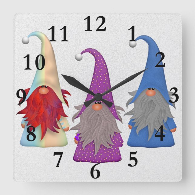 Horloge Carrée Gnomes Trio Wall Clock (Recto)