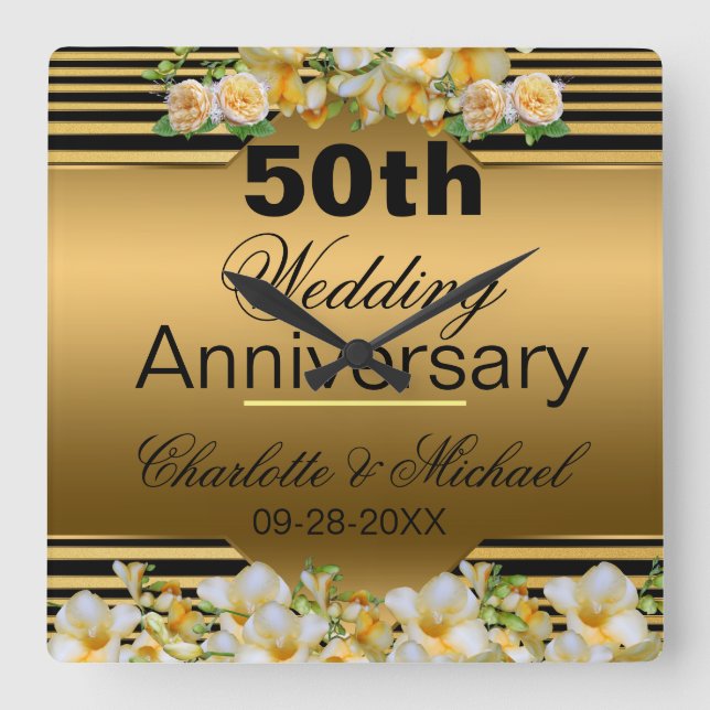 Horloge Carrée Gold 50th Wedding Anniversary (Recto)