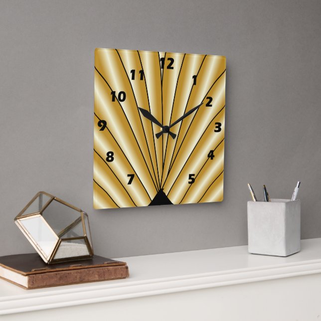 Horloge Carrée Gold Art Deco Design (Bureau)