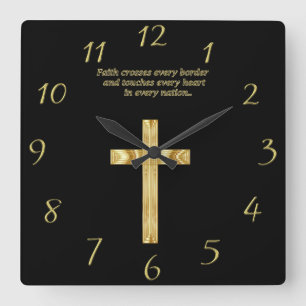 Horloge Carrée Gold Christian Faith cross with funny saying