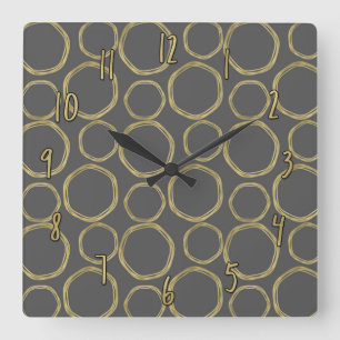 Horloge Carrée Gold Circles & Grey Modern Trendy Chic