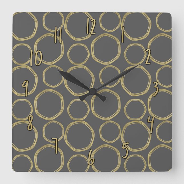 Horloge Carrée Gold Circles & Grey Modern Trendy Chic (Recto)